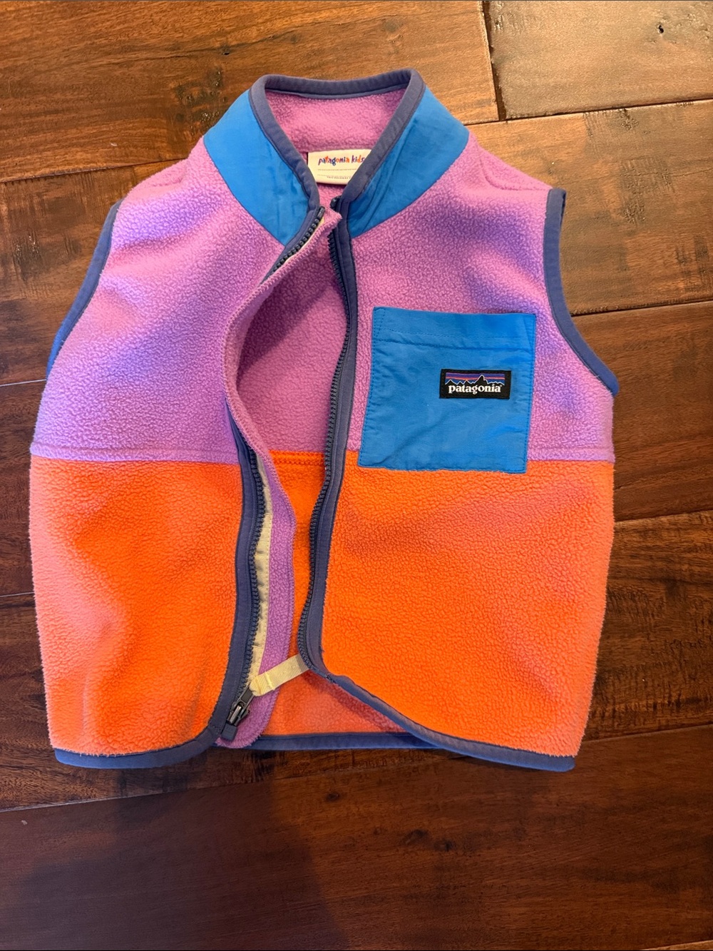 Patagonia Kids Colorblock Fleece Vest — Pink, Orange & Blue